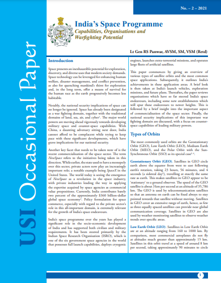 India's Space Programme : Capabilities, Organisations And Warfighting Potential, Vol No. 2 2021